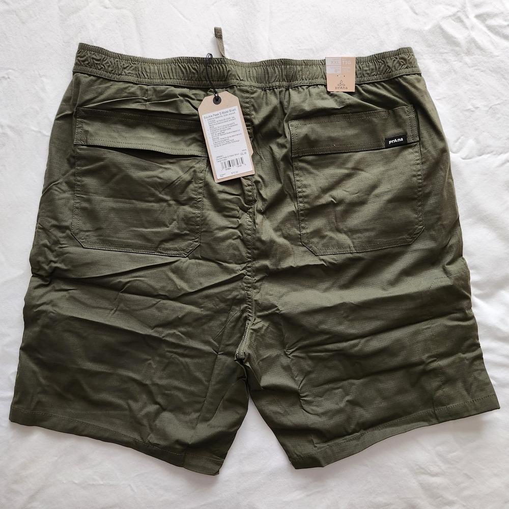 Prana Double Peak Elastic E-Waist Shorts Mens XXL  8" Inseam Green NWT